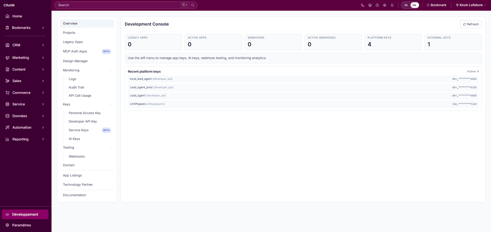 Interface API du CRM