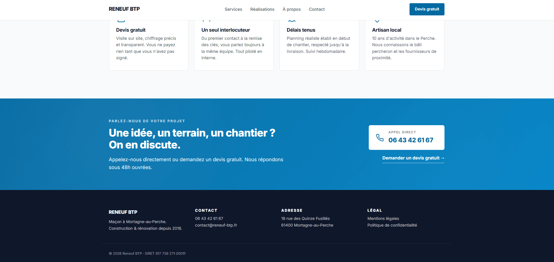 Footer du site Reneuf BTP