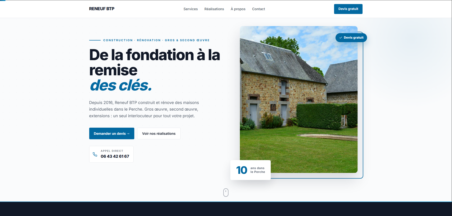 Hero section du site Reneuf BTP
