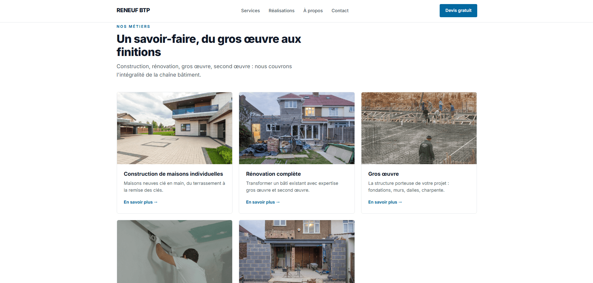 Section services du site Reneuf BTP