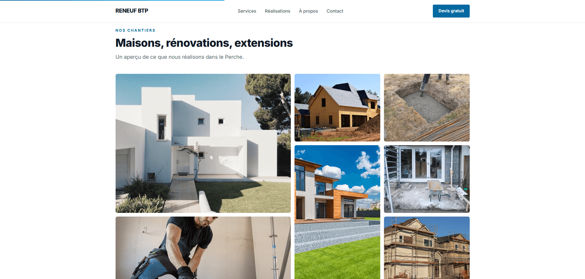 Section exemples du site Reneuf BTP