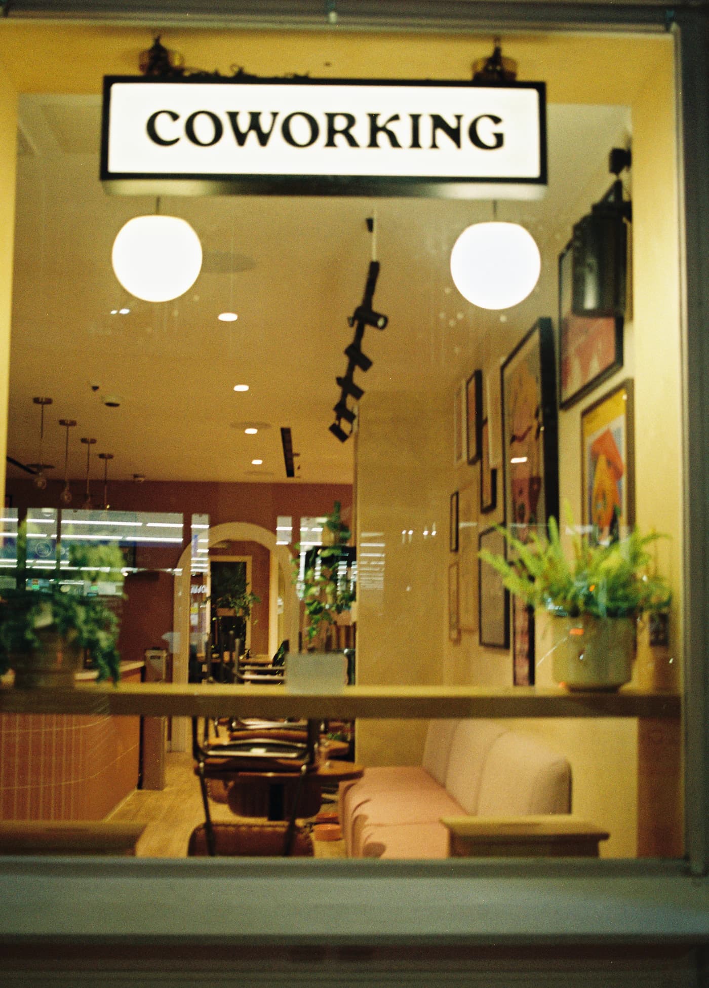 Coworking space with a lounge and shared desks