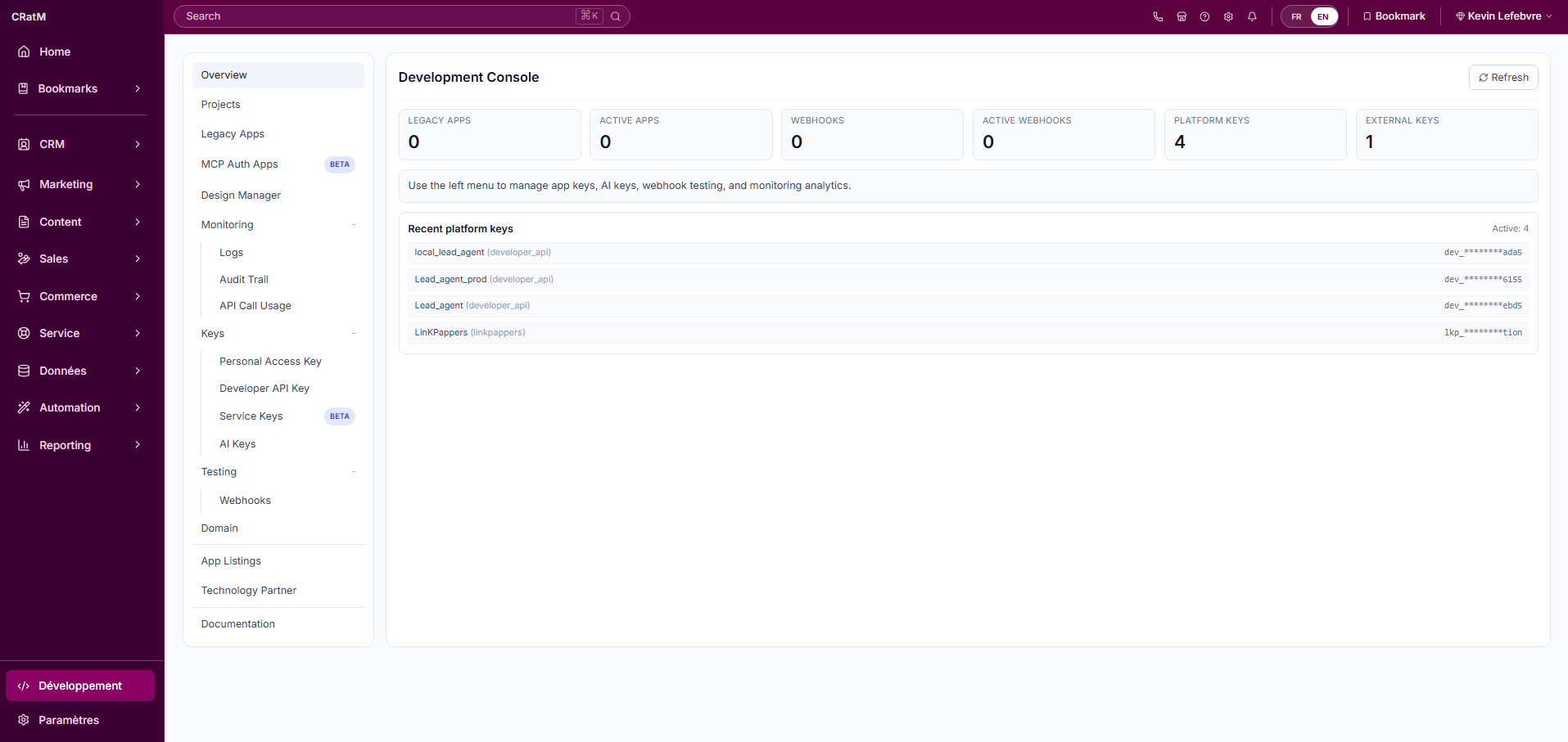 Interface API du CRM
