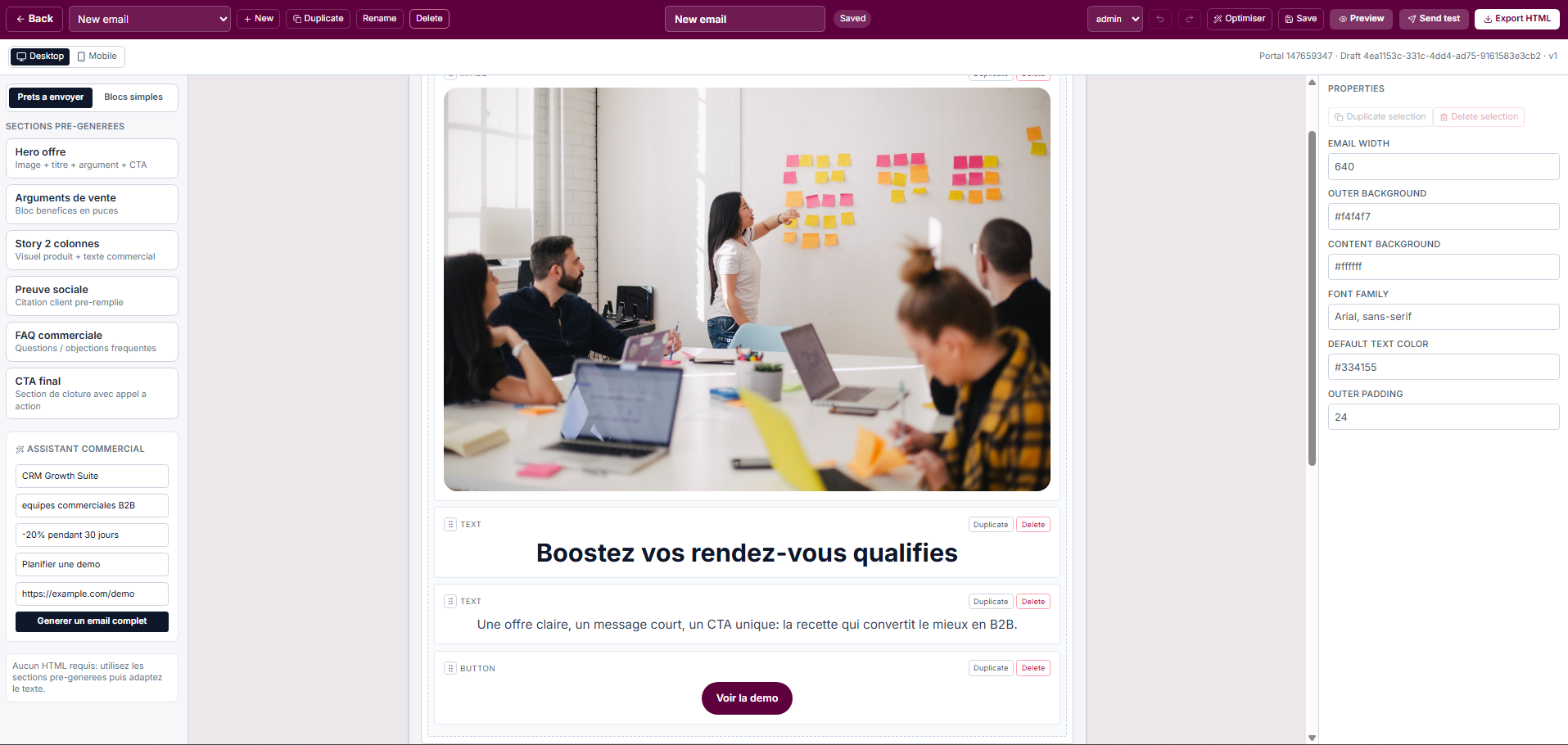 Gestion des templates d'email commerciaux