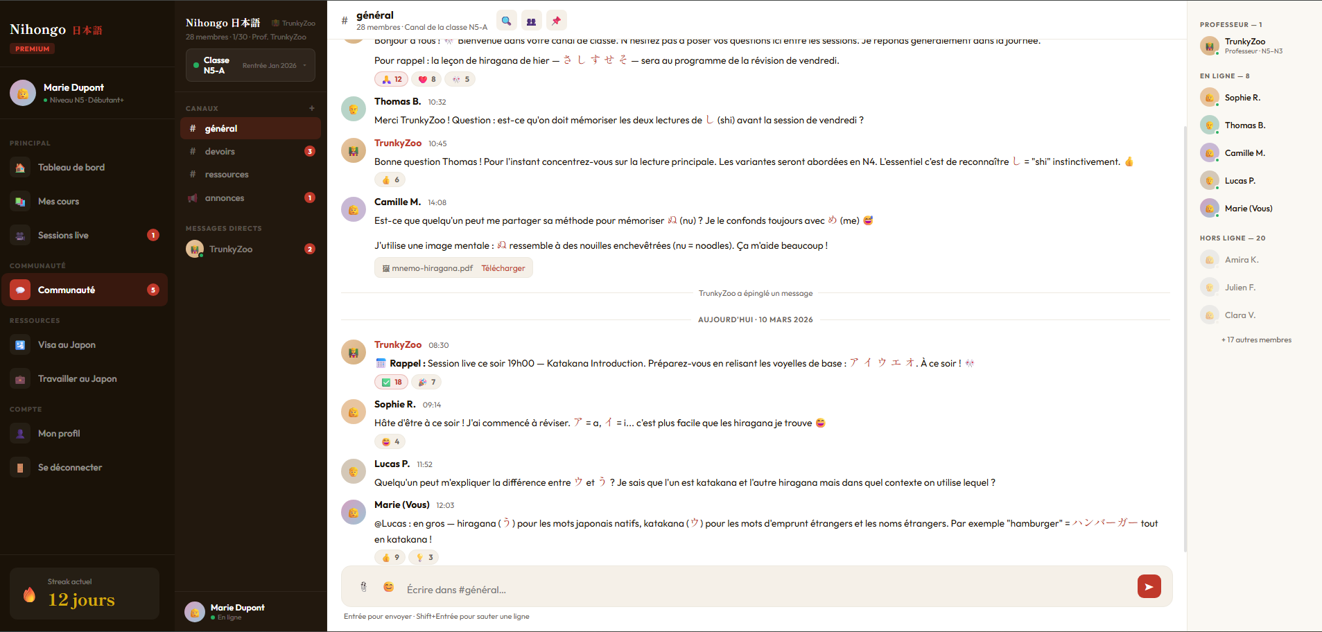 Chat ou classes sur la plateforme japonaise