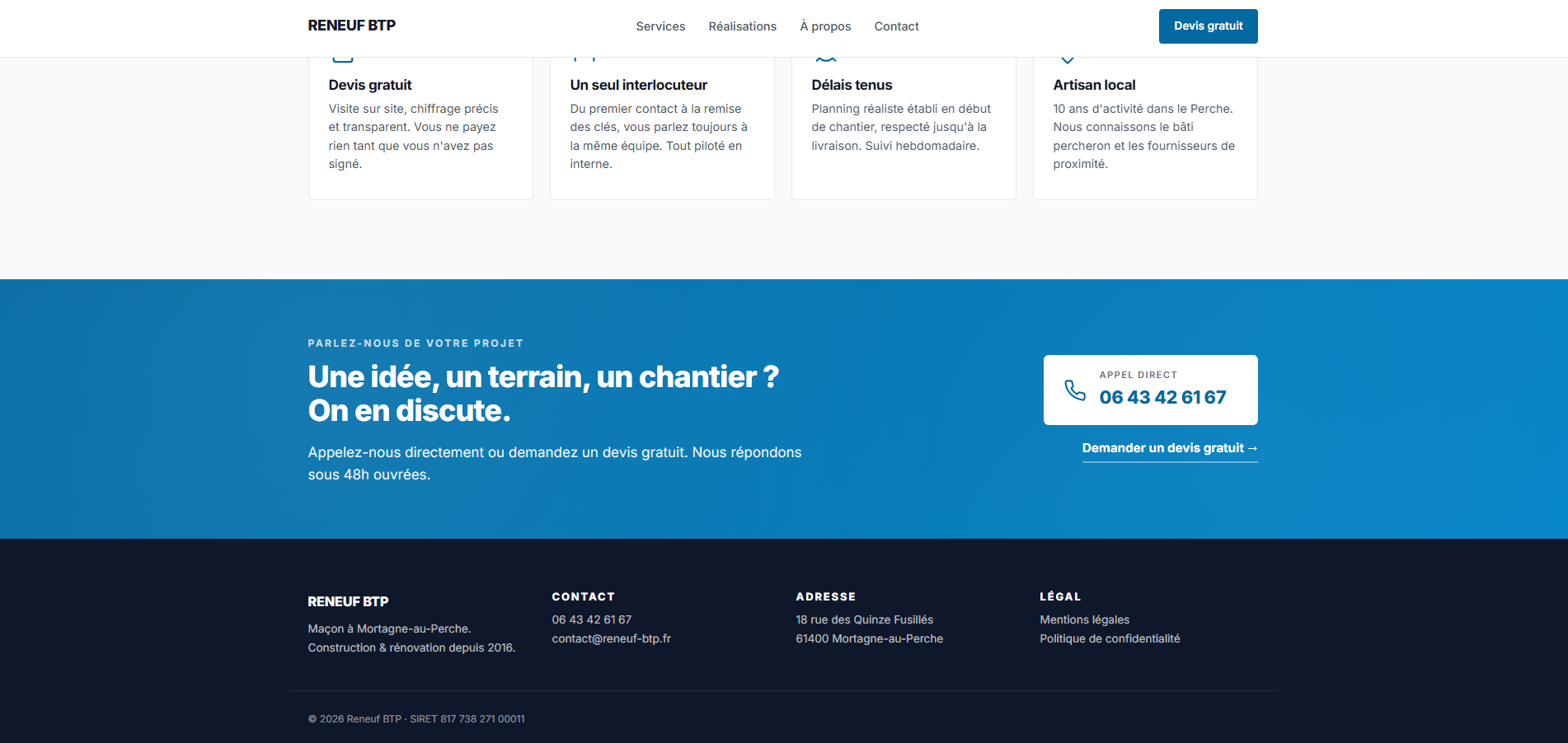 Footer du site Reneuf BTP