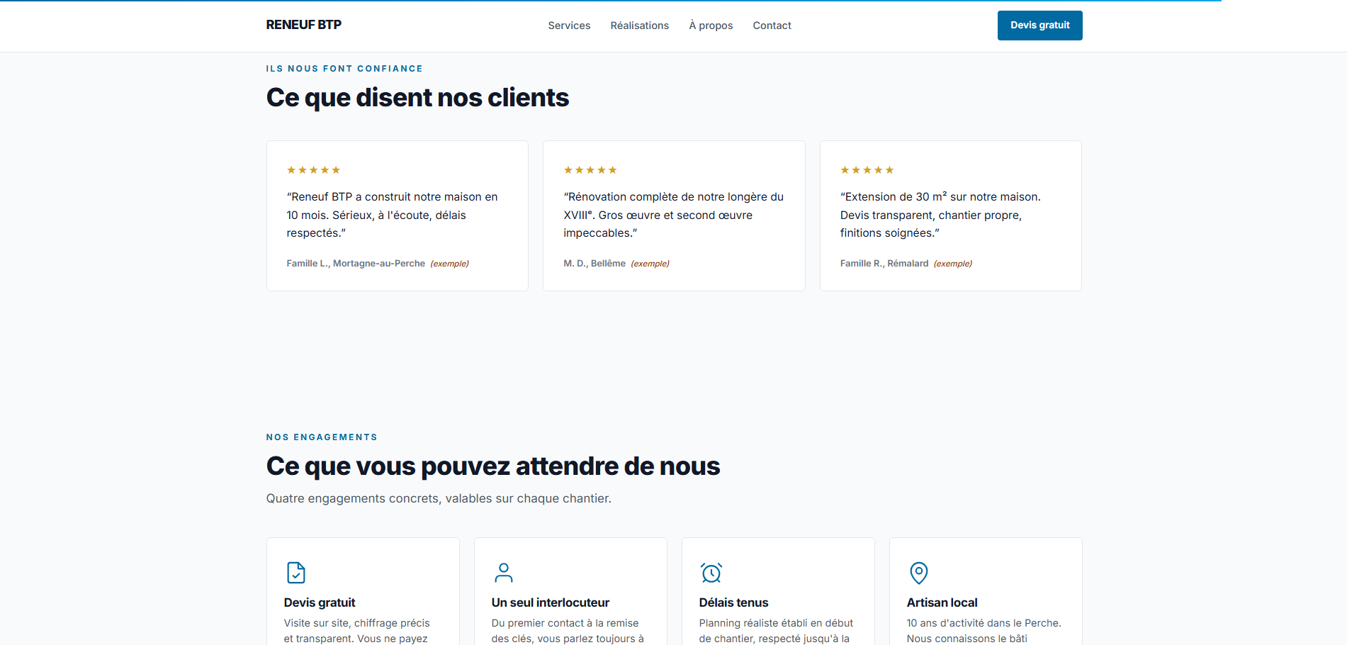 Section avis du site Reneuf BTP