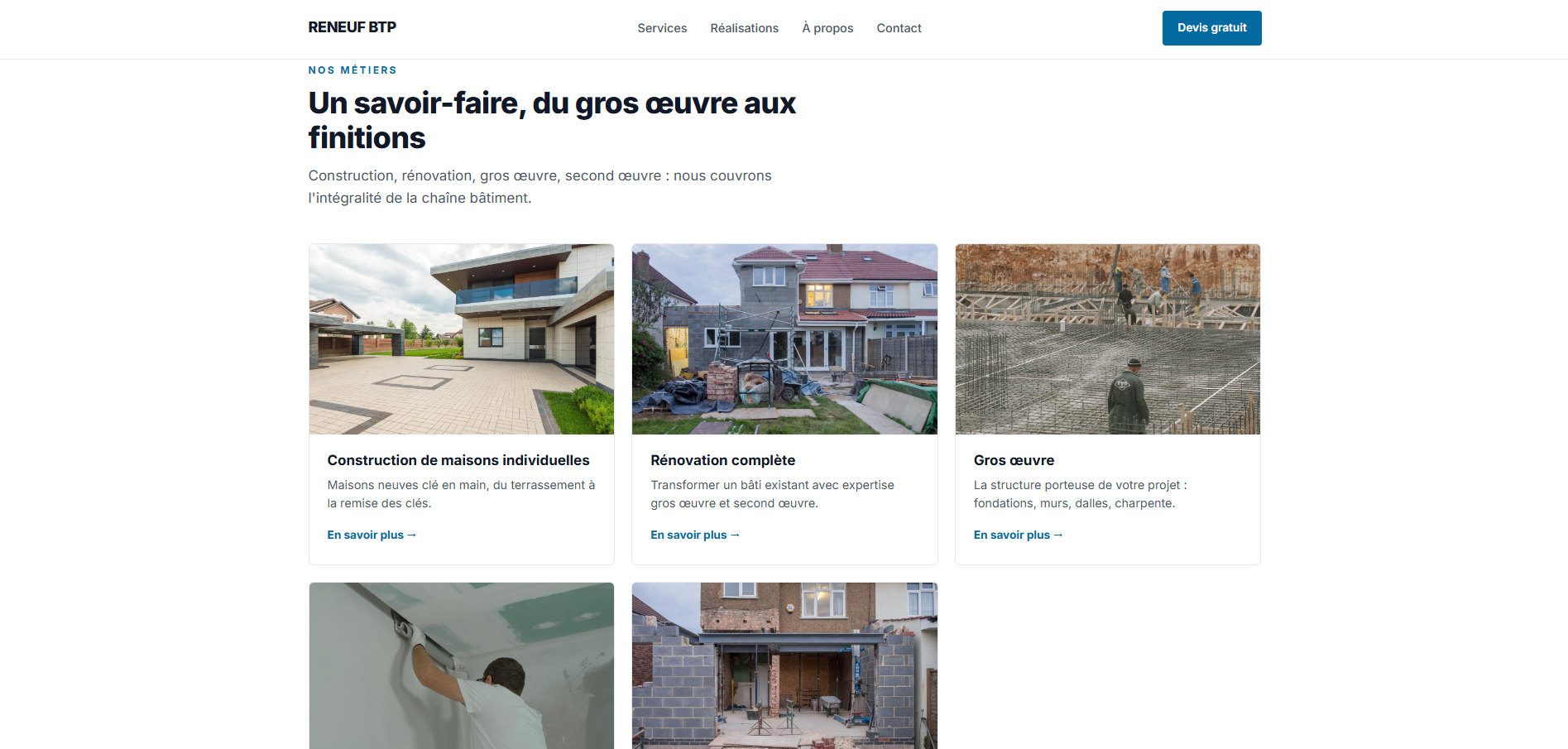 Section services du site Reneuf BTP